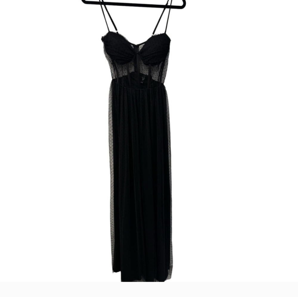 Windsor Size Small Black Mesh Dot Corset Top Gown Dress Spaghetti Strapped NWOT